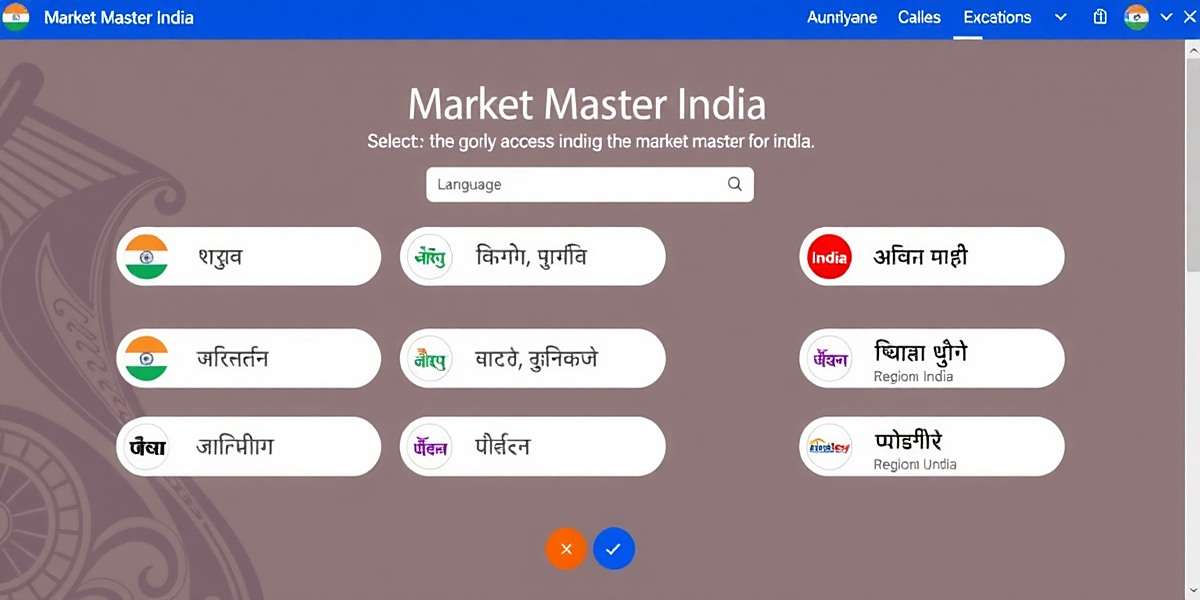 Market Master India - Language Support Market Master India language selection screen showing various Indian language options with regional design elements