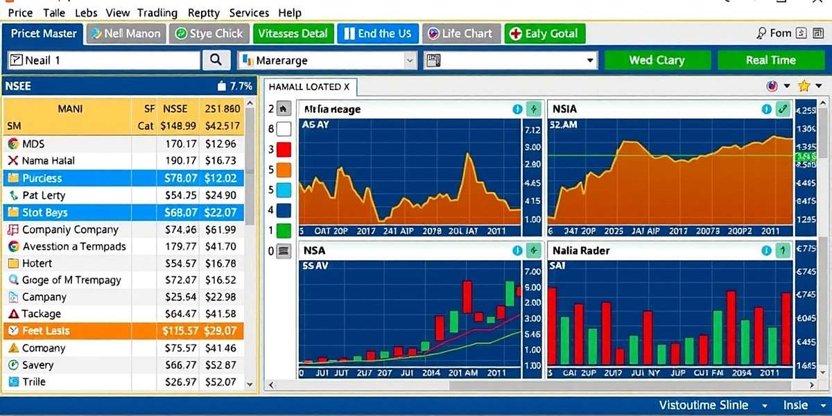 Market Master India - Stock Trading Simulation Market Master India stock trading interface showing NSE/BSE simulations with Indian company listings and real-time price charts